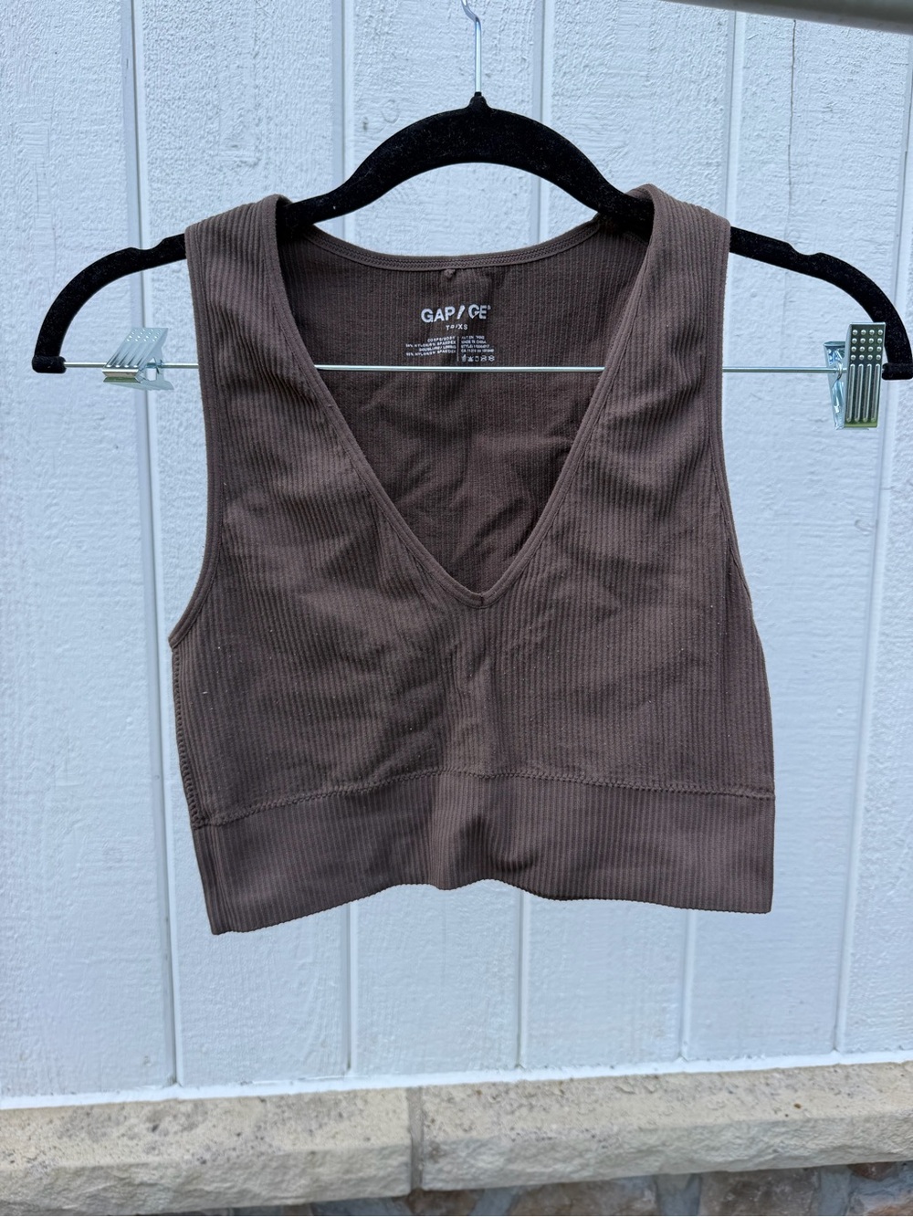 Garage Brown Ribbed V-Neck Crop Top / Sports Bra - Size XS not padded soft knit - Picture 7 of 7
